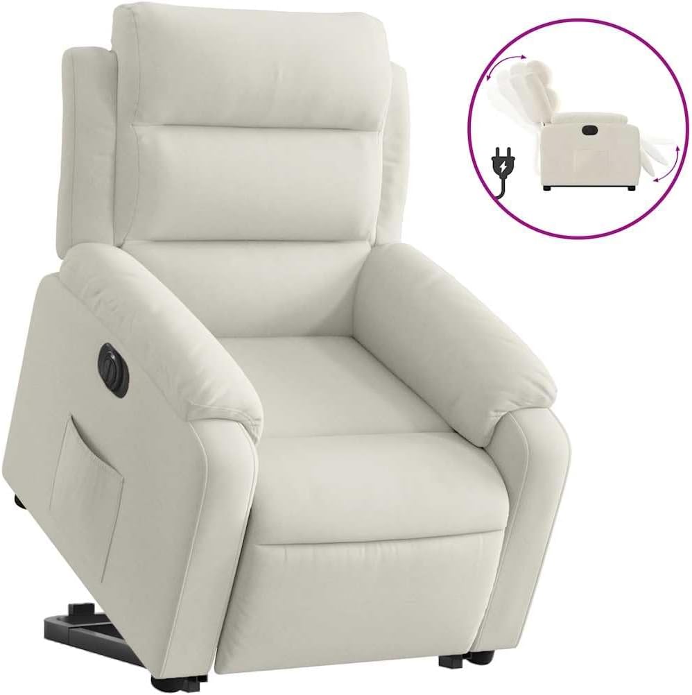 Recliner Chair with Stand Aid, Electric Cream, Velvet, TV Chair with Reclining Function, Single Lounger, Relax Chair for Living Room, Bedroom