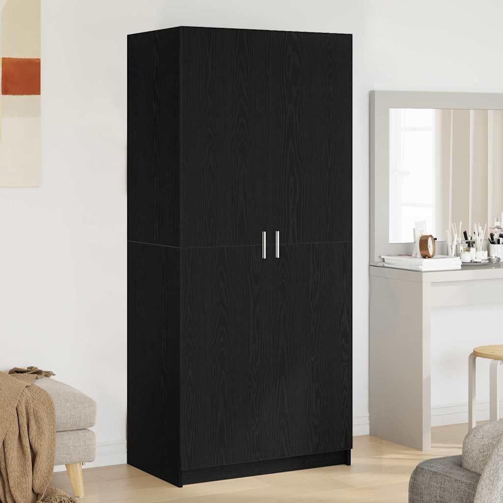 Kledingkast – Garderobekast – Opbergkast – Kledingopslag – Linnenkast – Modern Design – Zwart Eikenhout – 80 x 50,5 x 180 cm – Duurzaam Geprefabriceerd Hout – Ruime Indeling Met Deuren