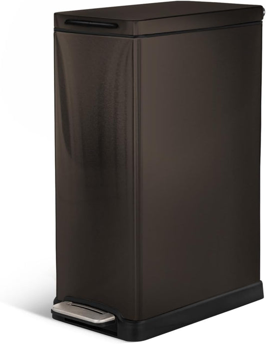Home Zone Living Afvalbak van de 12 Gallon Slanke Keuken met Langzaam Dicht Deksel, Roestvrij staal, Zwart