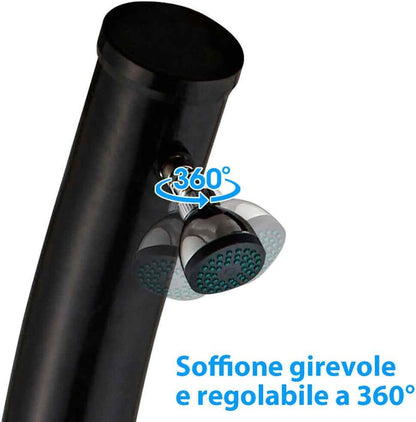 BAKAJI Douche op zonne-energie voor tuin, zwembad, outdoor, camping, 20 l, met verstelbare douchekop, warmwatermixer, aansluiting voor de tuin, afmetingen 214 x 11,5 x 11,5 cm