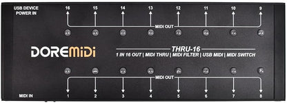 MIDI-Thru Box – MIDI Splitter – MIDI Verdeler – MIDI Router – MIDI Patchbay – 16 Uitgangen – 1 MIDI-Ingang Naar 16 MIDI-Uitgangen – Per Uitgang Instelbare Filtering