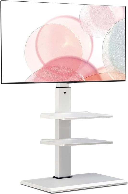 Vloer TV standaard – TV standaard – TV vloerstandaard – TV stand – Vloermodel TV standaard – 32-75 inch, draaibaar, kantelbaar en in hoogte verstelbaar – Max. draagkracht 40 kg, VESA 200x200-600x400 mm, wit