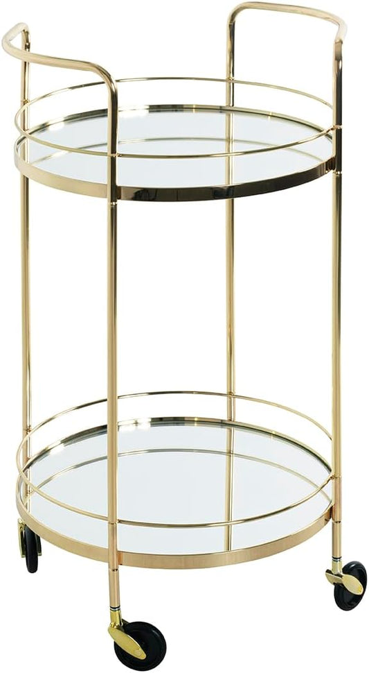 HAKU Serveerwagen messing, Metaal, spiegel 5 mm - Maat: H 80 cm x Ø 48 cm, Stijl: Art Deco