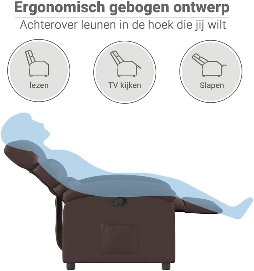Fauteuil Verstelbaar Kunstleer Bruin – Relaxfauteuil – Relaxstoel – Armstoel – Leunstoel – Maximaal Comfort – Handmatig Verstelbaar Tot 135 Graden
