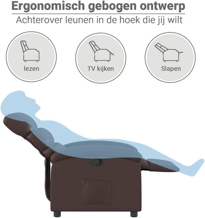 Fauteuil Verstelbaar Kunstleer Bruin – Relaxfauteuil – Relaxstoel – Armstoel – Leunstoel – Maximaal Comfort – Handmatig Verstelbaar Tot 135 Graden
