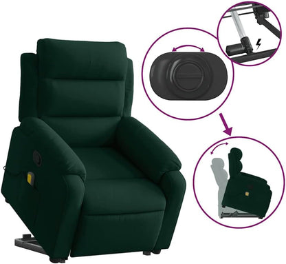 Relaxstoel – Opstahulp Stoel – Tv-Stoel – Ligstoel – Fauteuil – Elektrische Opstahulp – Donkergroen Fluweel
