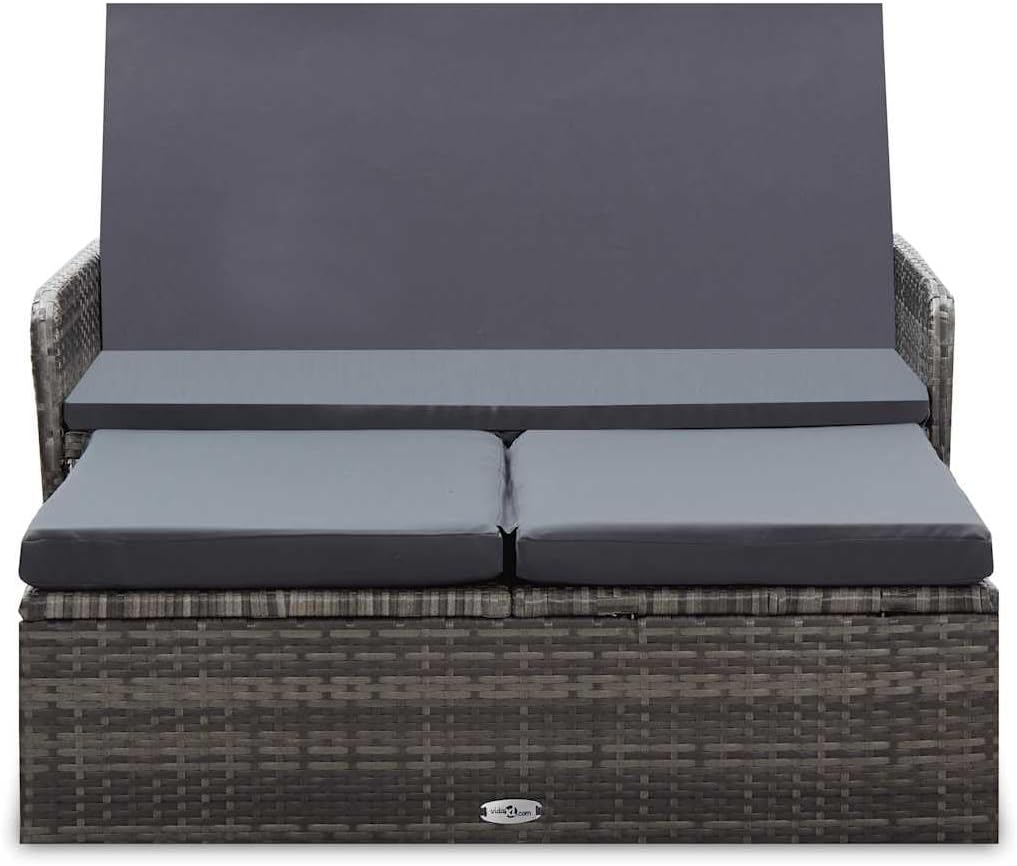 vidaXL Lounge Set with Cushions 2-piece Garden Set Furniture Set Garden Garden Furniture Set Lounge Furniture Set Lounge Furniture Lounger Furniture Poly Rattan Grey - QUORE