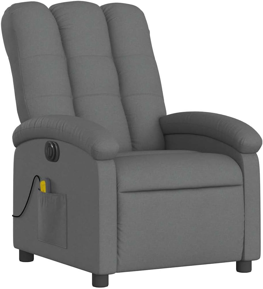 Massagestoel – Elektrische Massagestoel – Relaxstoel – Televisiestoel – Stoel Met Ligfunctie – Donkergrijs Stof – 6-Punts Vibratiemassage – Elektrisch Kantelsysteem Tot 135 Graden