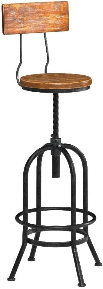 Set van 2 industriële barkrukken met rugleuning, draaibare houten zit-bar in hoogte verstelbaar 26-32 inch keuken eiland eetkamerstoel