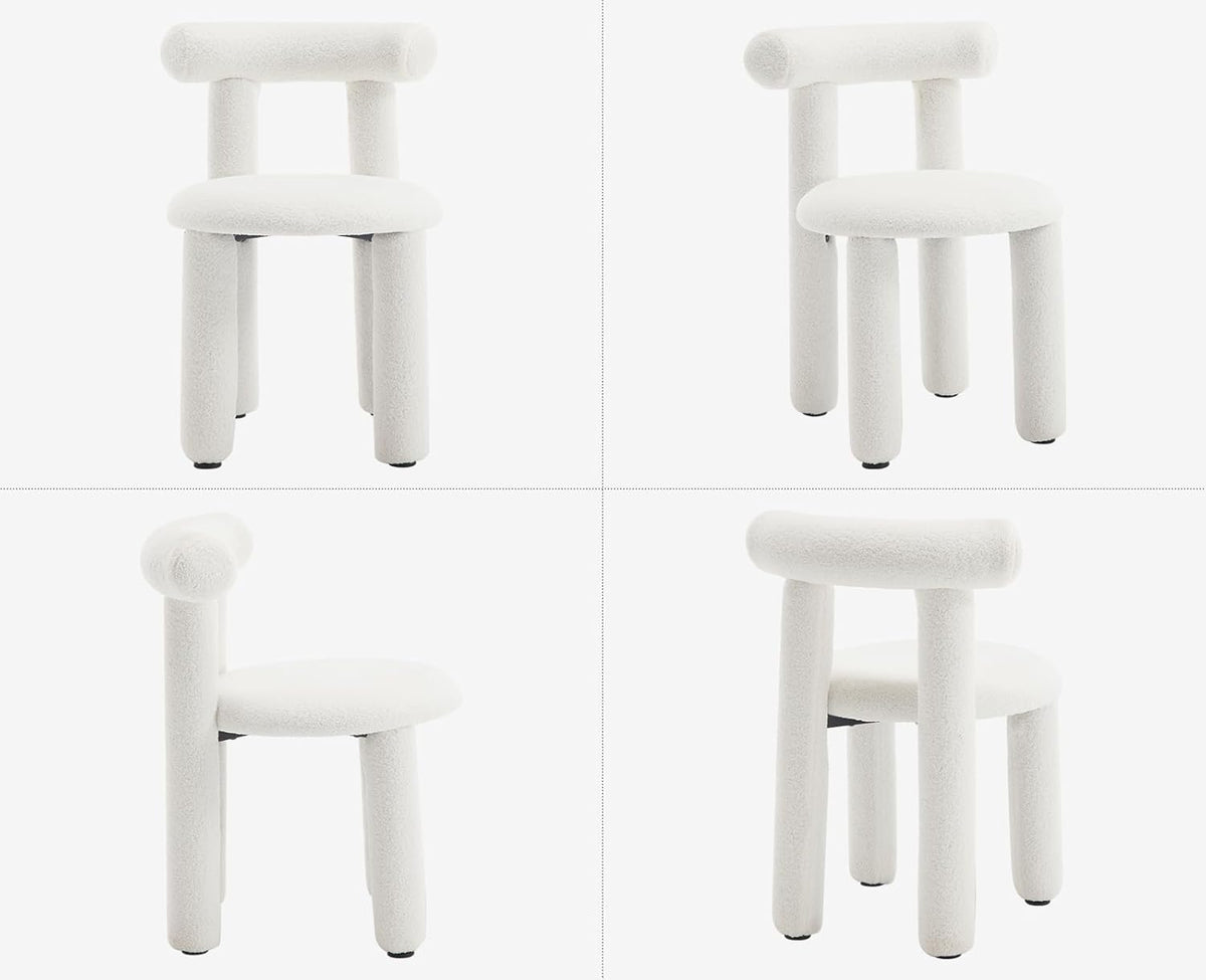 chairus Set of 2 Kitchen Chairs Faux Fur Dining Chairs No Armrest Modern Accent Chairs for Dining Room Upholstered Chairs Living Room Kitchen (White) - QUORE