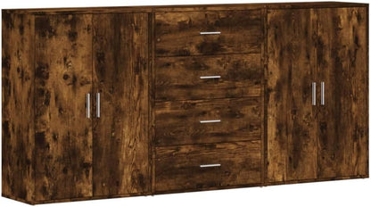Tidyard Sideboards 3 Pieces Chest of Drawers Side Cabinet Dresser Living Room Cupboard Storage Cabinet Standing Cupboard Multifunctional Cabinet File Cabinet Smoke Oak 60 x 31 x 84 cm Wood - QUORE