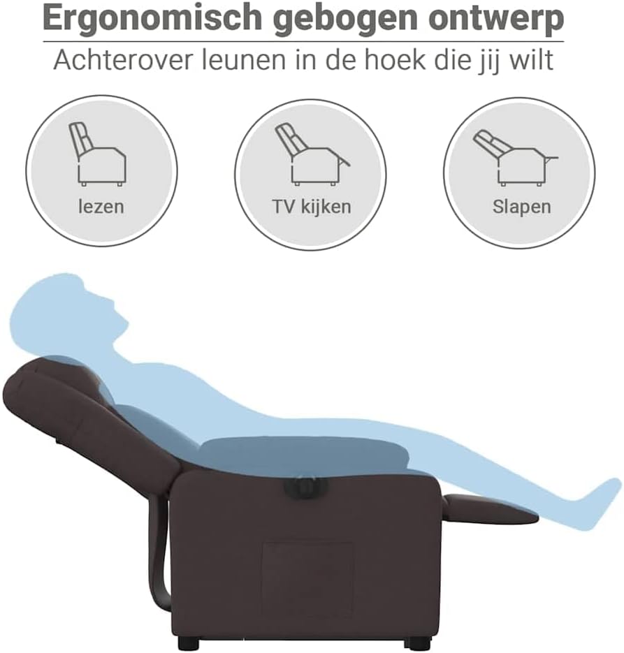 Elektrische Relaxfauteuil – Sta Op Stoel – Elektrische Relaxstoel – Verstelbare Fauteuil – Seniorenstoel – Elektrische Lifter – Donkerbruin Stof – Verstelbare Rugleuning en Voetensteun
