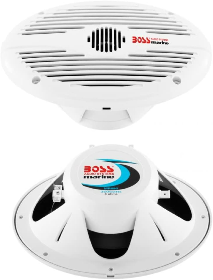 KIT SET VOOR BOSS AUDIO SYSTEMS MR690 ovaal 2-weg 6 x 9 15 x 23 cm 175 watt rms 350 watt max 4 ohm waterdicht zee zwembad boot hotel, per paar + accessoires gratuits