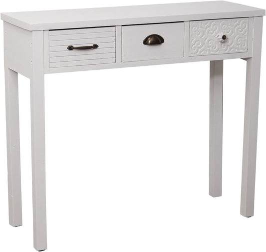 DRW Ingangstafel met 3 laden van hout in wit 90 x 30 x 78 cm
