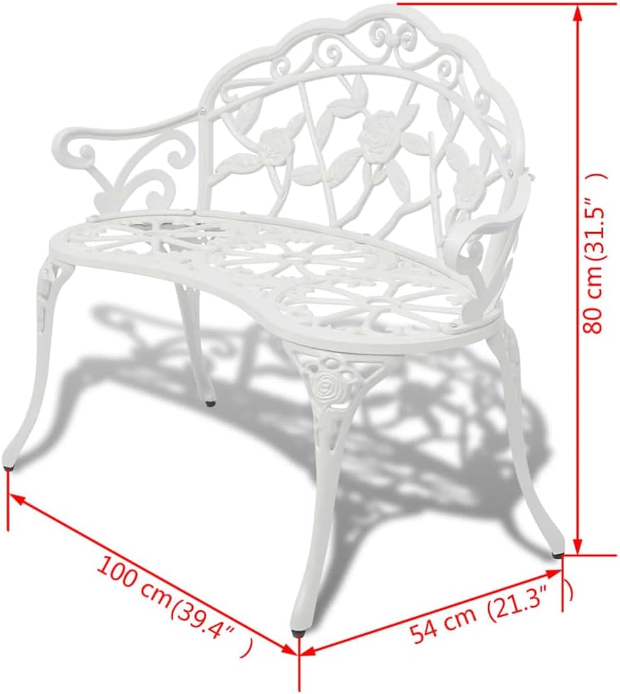 vidaXL Garden Bench Cast Aluminum White Garden Bench Garden Outdoor Bench Benches - QUORE