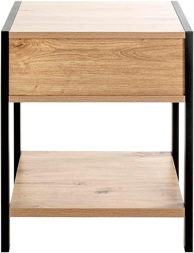 HAKU Console eiken, zwart, MDF, metaal - Maat: B 48 cm x H 60 cm x D 43 cm, Stijl: Modern