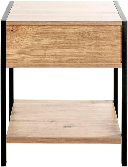 HAKU Console eiken, zwart, MDF, metaal - Maat: B 48 cm x H 60 cm x D 43 cm, Stijl: Modern