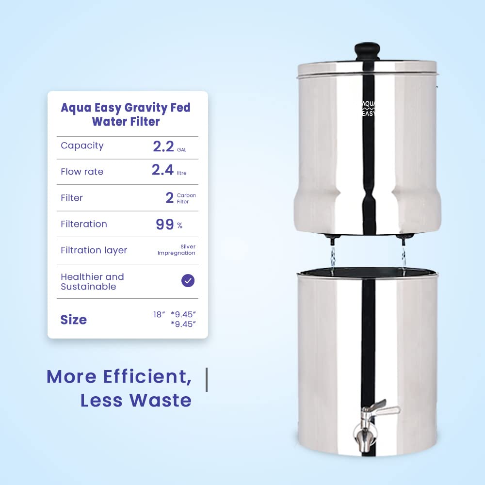Roestvrijstalen Zwaartekracht Waterfiltersysteem Glanzend – Waterfilter – Waterzuiveraar – Drinkwaterfilter – Waterzuiveringsinstallatie – 8,5 Liter – Zonder Elektriciteit