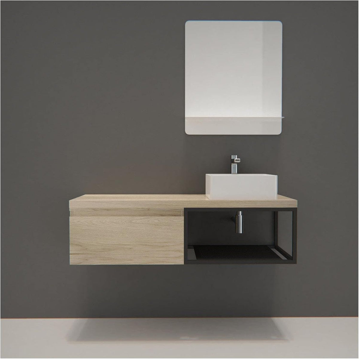 Bathroom furniture, wood and metal, for hanging, 120 cm + washbasin + mirror - QUORE