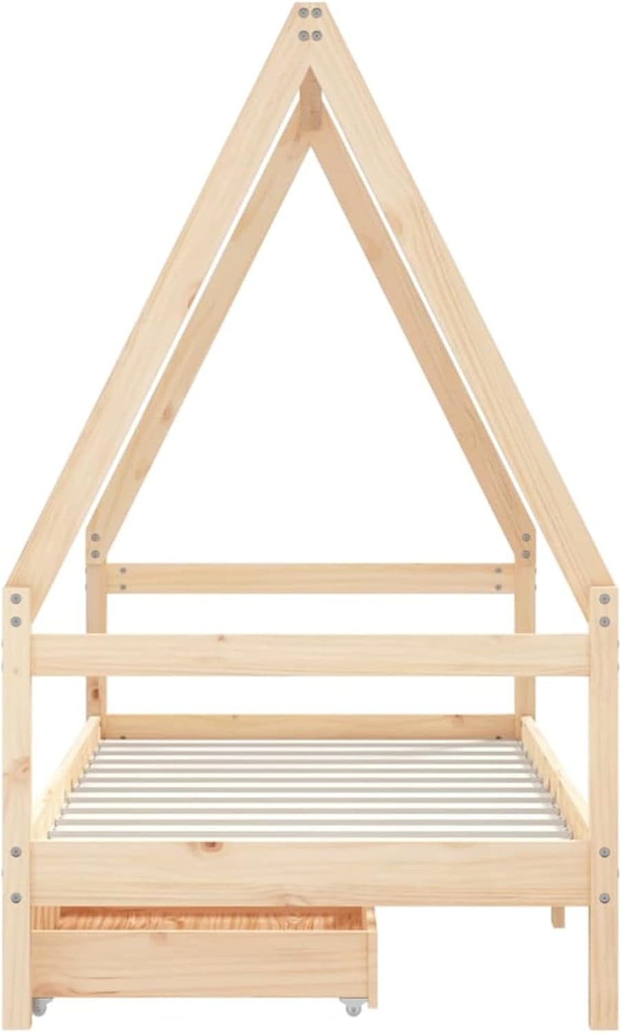 Gecheer 834474 Children's Bed with Drawers 80 x 160 cm Solid Wood Pine Design in House Shape Robust Slats for Children's Room - QUORE