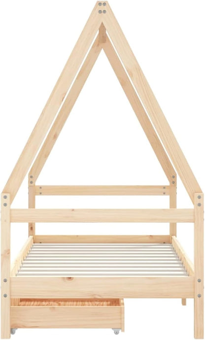 Gecheer 834474 Children's Bed with Drawers 80 x 160 cm Solid Wood Pine Design in House Shape Robust Slats for Children's Room - QUORE