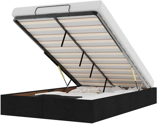 vidaXL Bed frame without mattress 120x190 cm fabric black, bed frame, ottoman bed frame, bed frame with storage under the bed, bed frame with storage space - QUORE