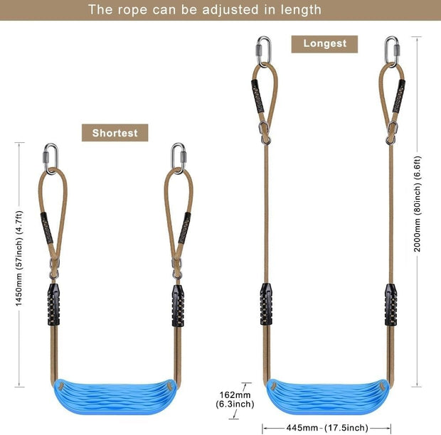 Schommelzitje - Schommels - Kinderschommel - 2 Stuks - Schommelplankje - voor Binnen - Buiten - met Verstelbaar Touw - Karabijnhaken - Kunststof - 18 x 15.5 x 44.5 cm - Blauw