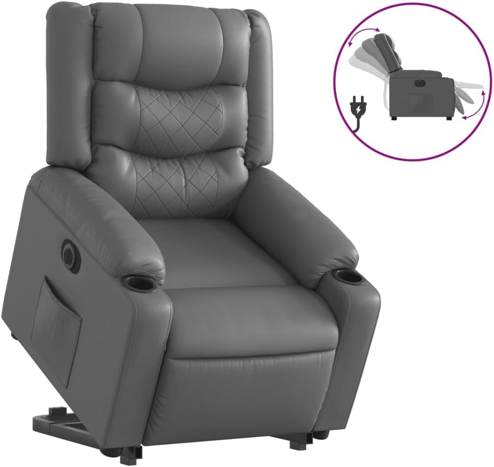Relaxstoel met opstahulp – Elektrische Relaxstoel – TV-Stoel – Ligstoel – Kantelstoel – Elektrisch Kantelsysteem – Grijs Kunstleer – Ligfunctie Tot 135°