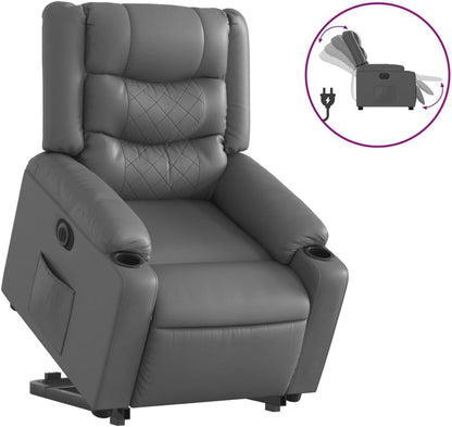 Relaxstoel met opstahulp – Elektrische Relaxstoel – TV-Stoel – Ligstoel – Kantelstoel – Elektrisch Kantelsysteem – Grijs Kunstleer – Ligfunctie Tot 135°