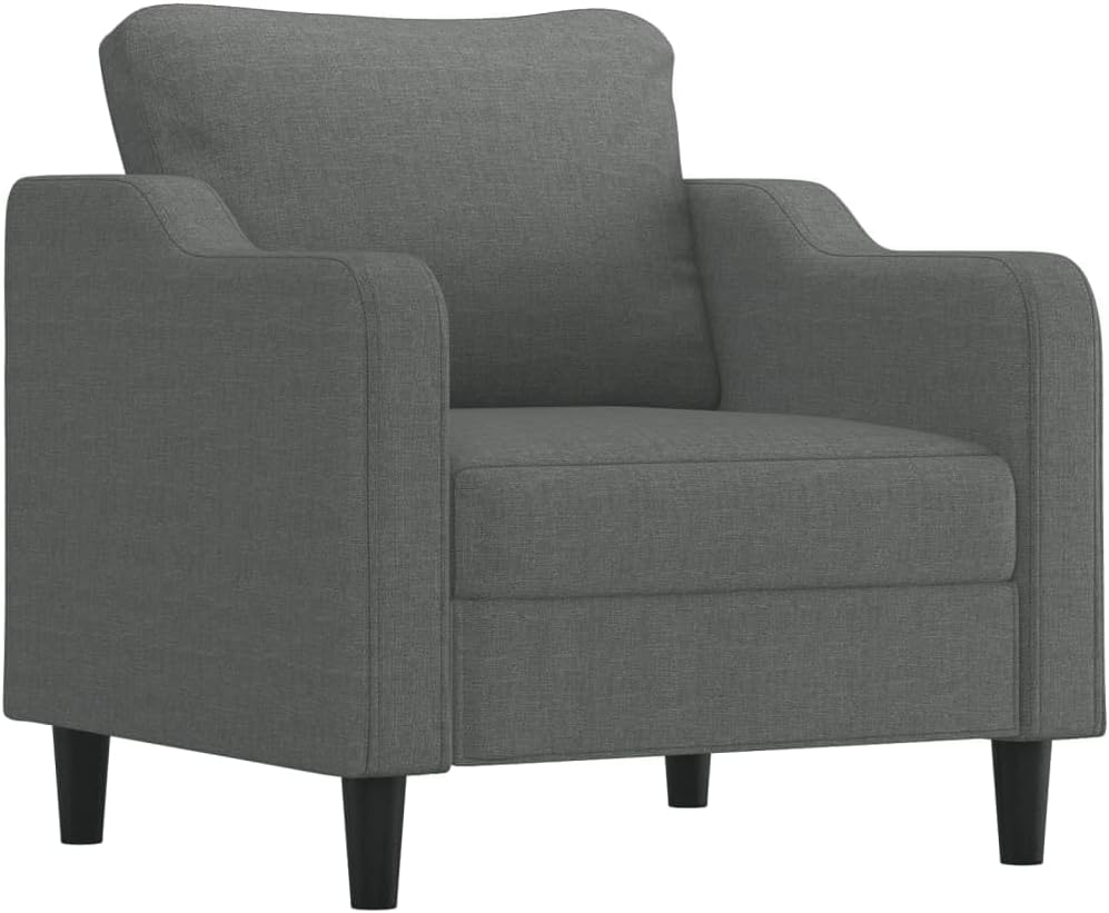 Fauteuil met kruk donkergrijs 60 cm stof beklede stoel relaxstoel comfortabel ontspannen duurzaam robuust stabiel veelzijdig modern design woonkamer zitgelegenheid