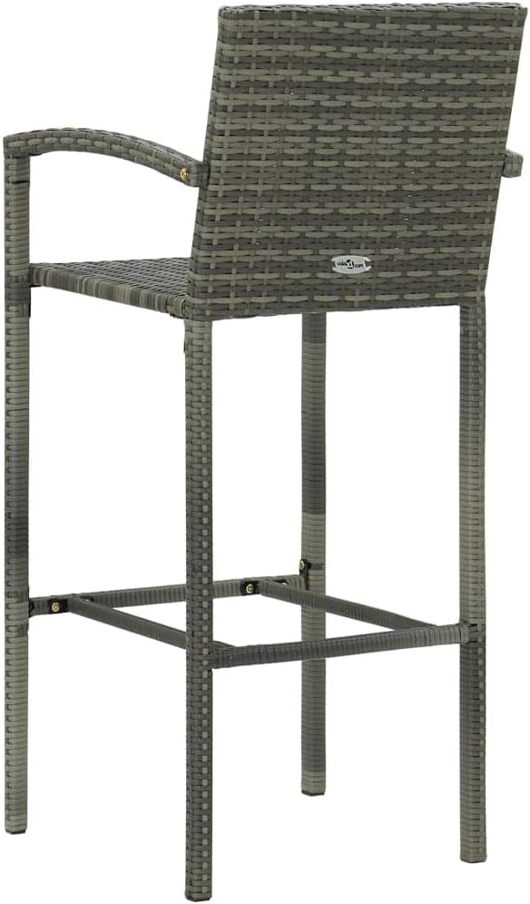 Kitchen Stool Grey Synthetic Rattan Garden Chairs with Steel Frame and Integrated Footrest, Weatherproof and Lightweight - QUORE