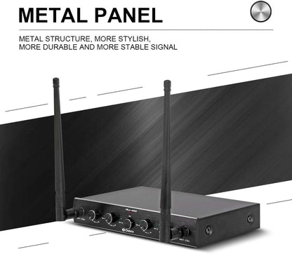 D Debra Audio AU400 PRO UHF 4-kanaals draadloos microfoonsysteem, draadloze handheld dynamische karaokemicrofoon met ontvanger voor zingen, bruiloft, DJ, feest, spraak, kerk