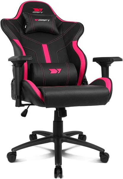 DRIFT Gaming Chair DR350 -DR350BP - Professionele Gaming Chair, kunstleder, 4D armleggers, geruisloze wielen, klasse 4 zuiger, kantelbaar, lende/cervicaal kussen, kleur zwart/roze