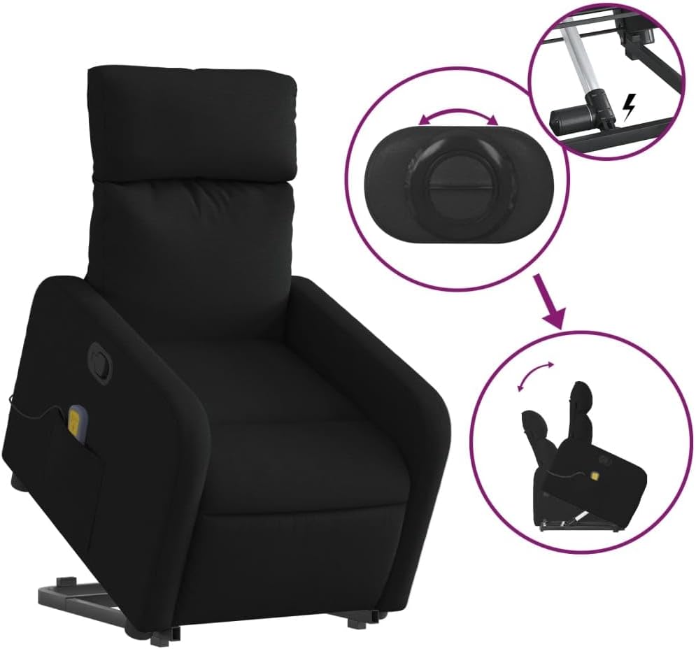 Massagestoel – Relaxfauteuil – Sta-Op Stoel – Elektrische Opstahelp – Massagefauteuil – Handmatig Verstelbaar – 6-Punts Vibratiemassage – Zwart Polyester