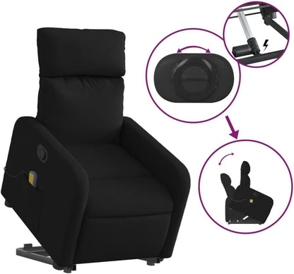 Massagestoel – Relaxfauteuil – Sta-Op Stoel – Elektrische Opstahelp – Massagefauteuil – Handmatig Verstelbaar – 6-Punts Vibratiemassage – Zwart Polyester