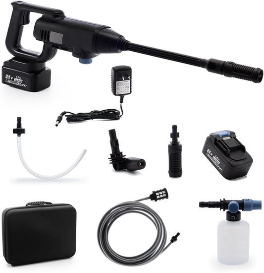 Draadloze Hogedrukreiniger – Accu Hogedrukspuit – Mobiele Waterreiniger – Tuinreiniger – Compacte Schoonmaakspuit – 21 V 4,0 Ah Lithium-Accu – Zelfaanzuigend Met Schuimpistool