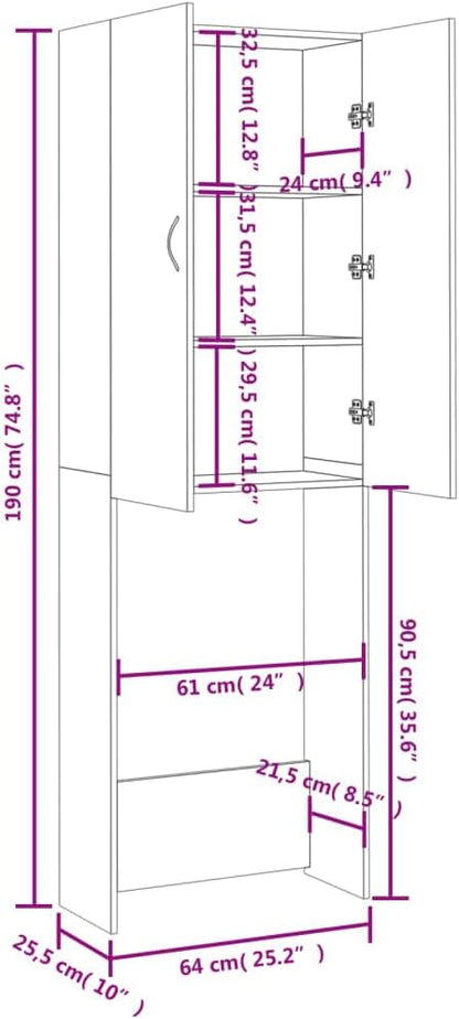 Wasmachinekast – Opbergkast – Badkamerkast – Wasruimte Meubel – Betongrijs – 64x25,5x190 cm – Stevig Spaanplaat – Strak Industrieel Design