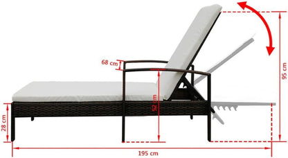 Festnight Sun Lounger Garden Lounger with Poly Rattan Cushion Brown/Black Outdoor Garden Lounger 195 x 68 x 52 cm - QUORE