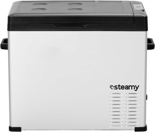 Steamy-E Single Zone 50, Elektrische Compressor Koelbox, 44 Liter, Zilver, 12V/230V, voor vriezen en koelen van -20 tot +20, ideaal voor op de camping