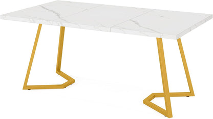 Tribesigns Desk, Computer Table, 140 x 80 cm, PC Table, Work Table, Dining Table, Office Furniture, Computer Table, Conference Table for Home Office, Home, Desk, White and Gold