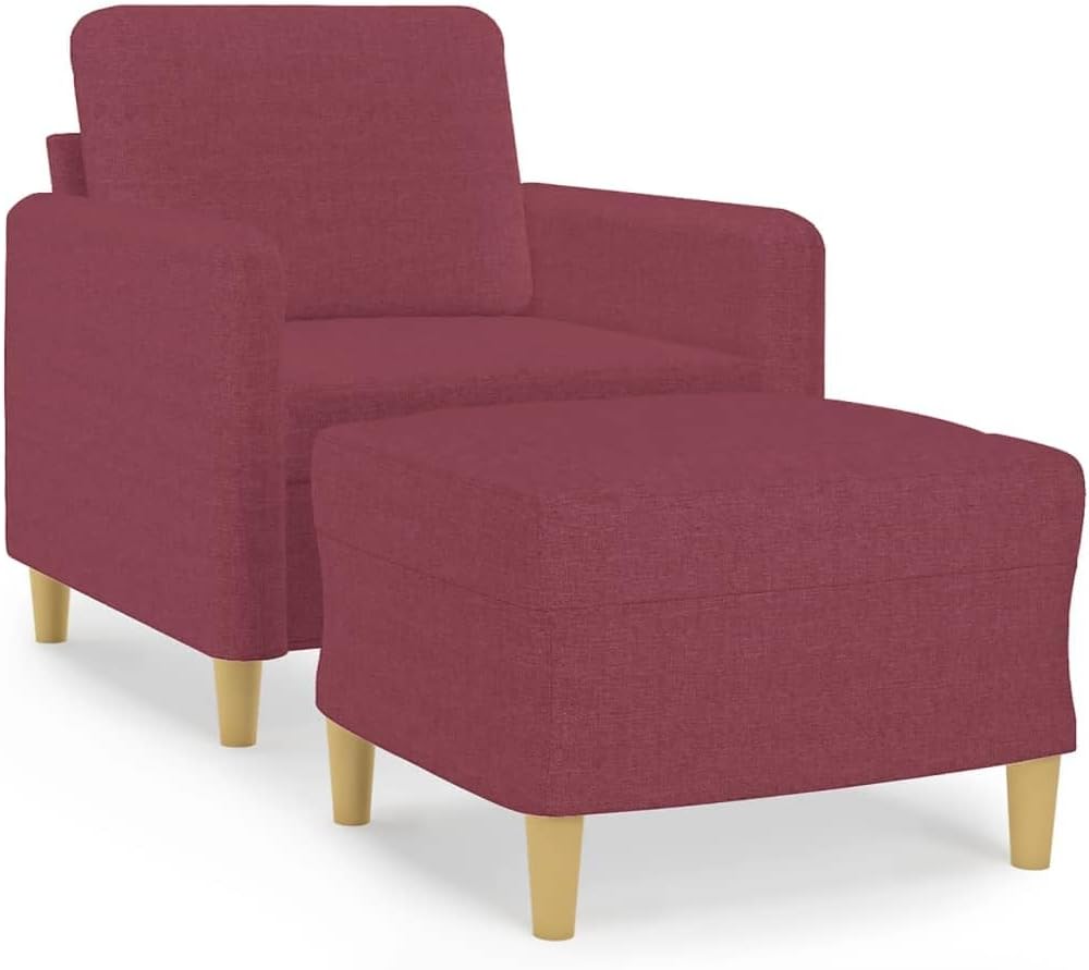 Fauteuil met kruk wijnrood 60 cm stof beklede stoel relaxstoel comfortabel ontspannen modern design woonkamer