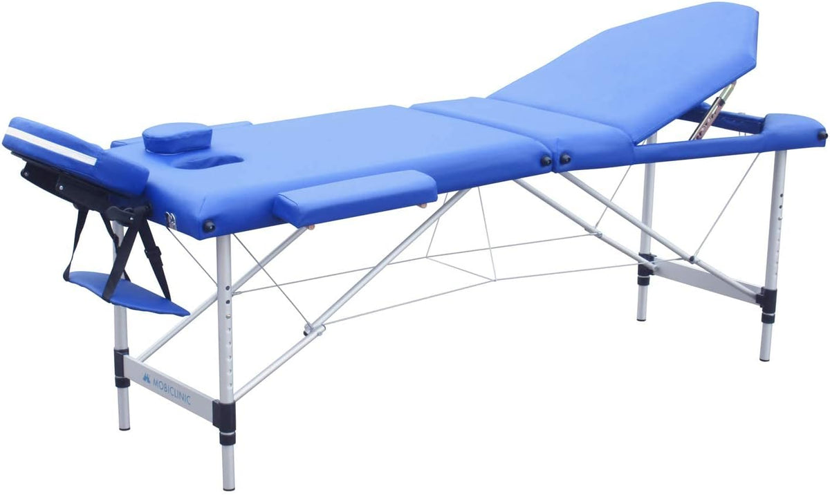 Mobiclinic®, Inklapbare Massagetafel, Model, CA-01 Plus, Hout, Draagbaar, 186 x 60 cm, Voor Massage Tattooages Meer, Veilig, Verstelbaar, Comfortabel, Blauw