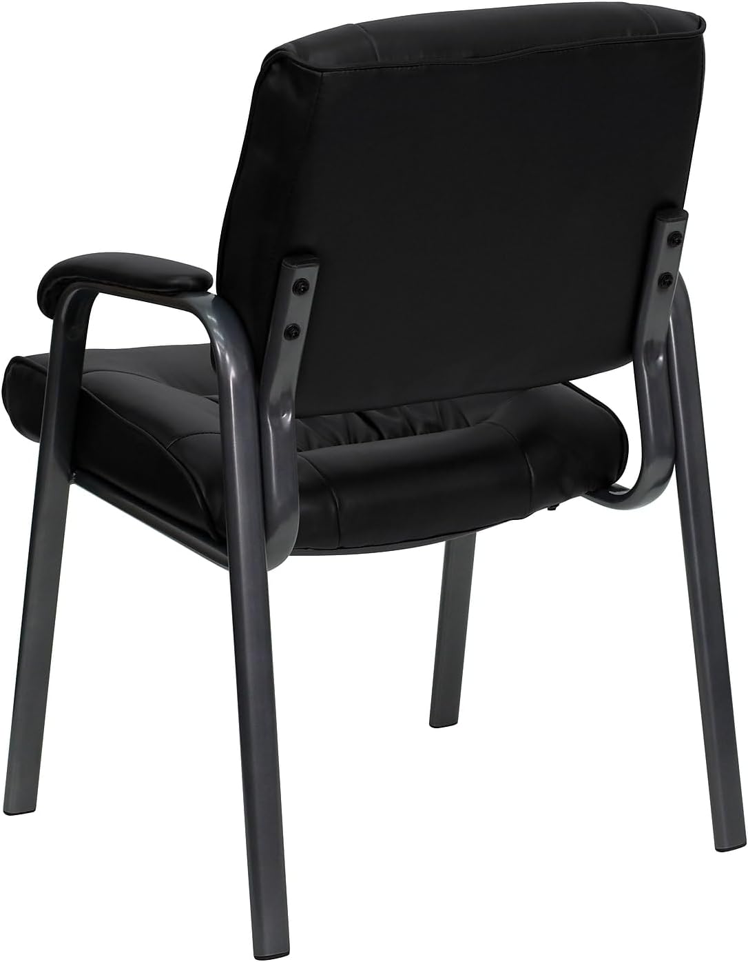 Flash Furniture Haeger bijzetstoel/managersstoel van leer, met titanium grijs gepoedercoat frame, zwart