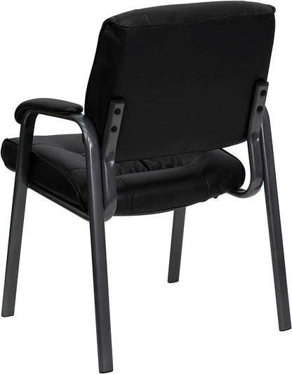 Flash Furniture Haeger bijzetstoel/managersstoel van leer, met titanium grijs gepoedercoat frame, zwart