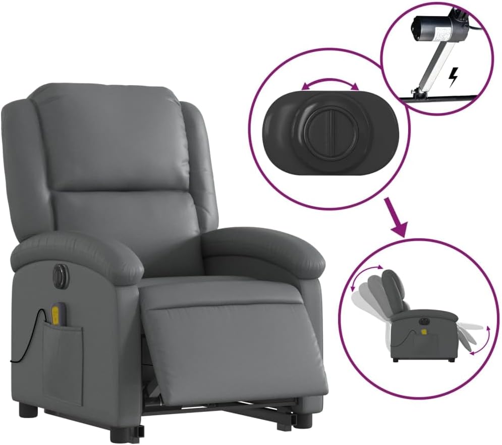 Electric Folding Massage Chair Made of Faux Leather Grey Relax Chair Recliner Chair Electric Relax Chair - QUORE