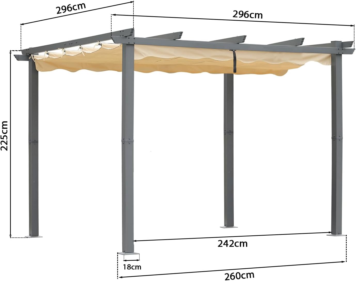 Angel Living Aluminium Pergola with Retractable Roof, Elegantly Designed Pavilion, Arbor with Water and UV Resistant Polyester Cloth, for Outdoor Use (Beige, 3x3m) - QUORE