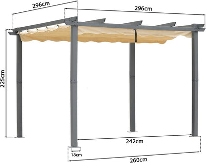 Angel Living Aluminium Pergola with Retractable Roof, Elegantly Designed Pavilion, Arbor with Water and UV Resistant Polyester Cloth, for Outdoor Use (Beige, 3x3m) - QUORE