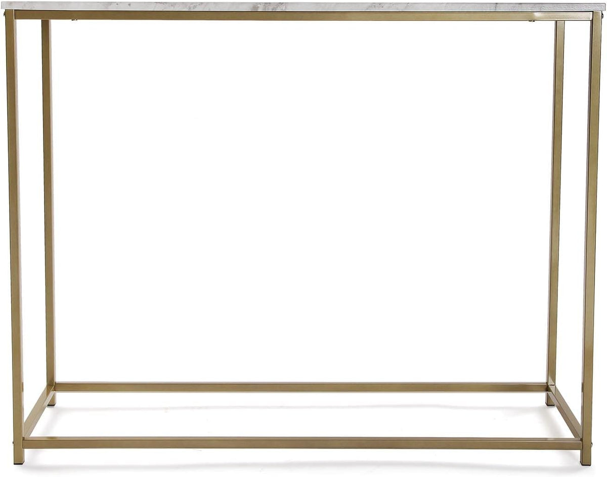 Versa Montpellier Smalle hal of vestibule Entree hal meubilair, Console Tafel, Afmetingen (H x B x H) 81 x 30 x 100 cm, Hout en Metaal, Kleur Marmer en goud