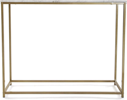 Versa Montpellier Smalle hal of vestibule Entree hal meubilair, Console Tafel, Afmetingen (H x B x H) 81 x 30 x 100 cm, Hout en Metaal, Kleur Marmer en goud
