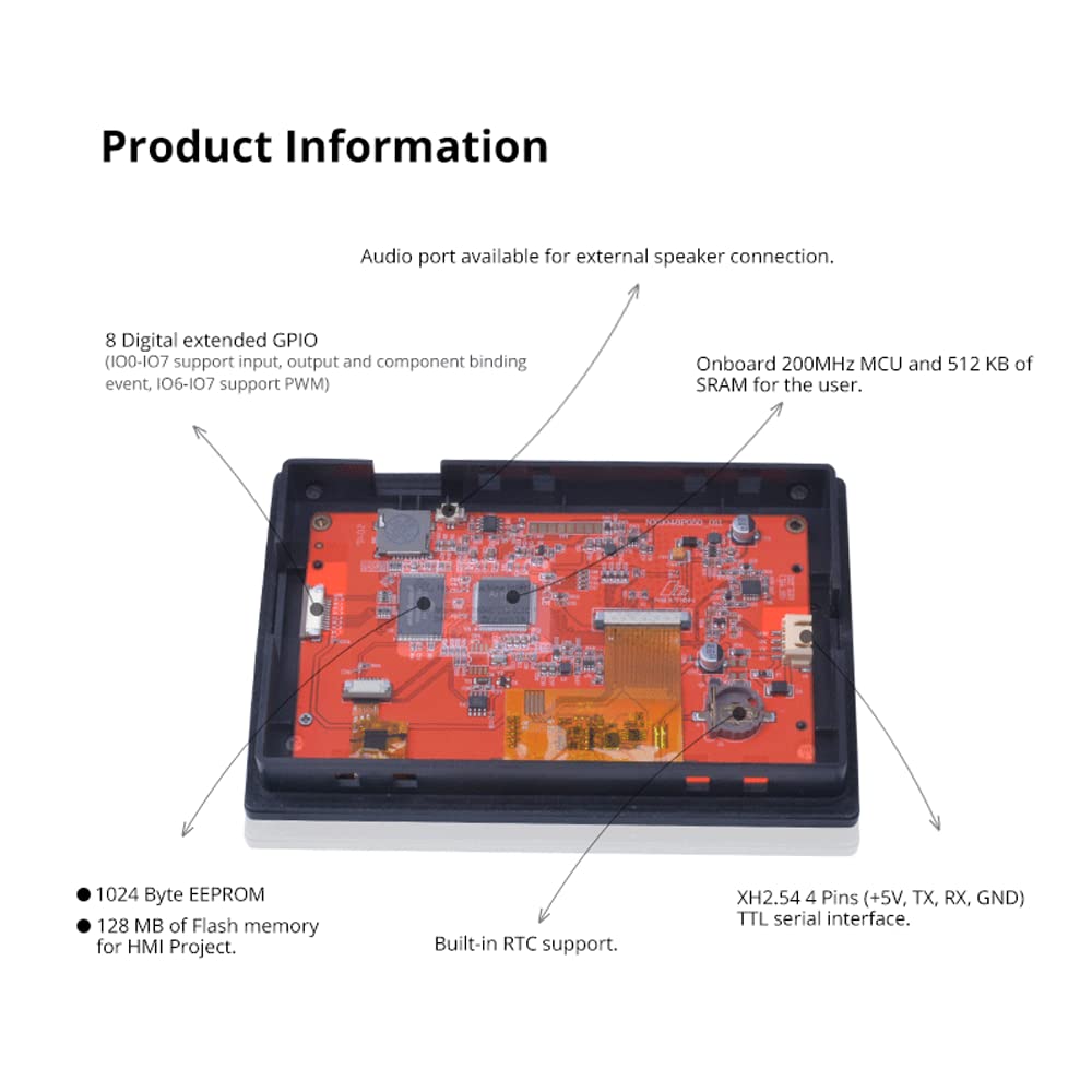 Nextion Intelligent 5 inch display NX8048P050-011R-Y seriële HMI TFT resistief touchscreen 800x480 LCD-module met behuizing ondersteunt audio video